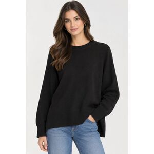 Three Dots Nordstrom  Womens Black Beauty Side Slit Hem Crewneck Sweaters NWT L